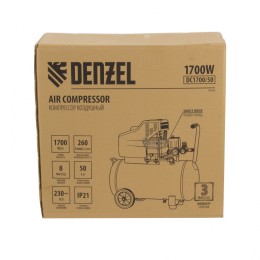 Denzel Компрессор воздушный прямой привод DC1700/50, 1.7 кВт, 50 литров, 260 л/мин 58164