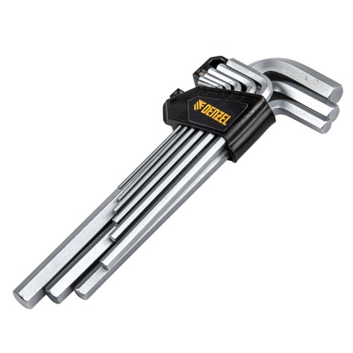Набор ключей имбусовых, HEX, 2-12 мм, CrV, 9 шт., удлиненные Denzel 12369