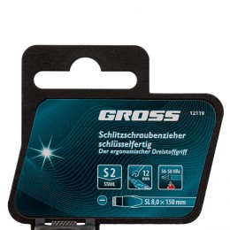 Gross Отвертка SL8 x 150 мм, S2, трехкомпонентная рукоятка 12119
