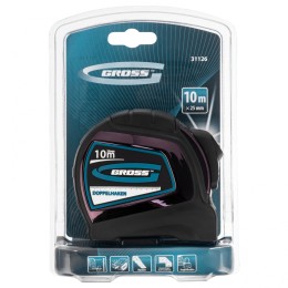 Gross Рулетка "Doppelhaken",10 м x 25 мм,двухсторонний зацеп,Нейлон,двусторонняя шкала,автоматическая фиксация 31126