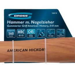 Gross Молоток-гвоздодер,560 г, угол 75, магнит, обрезиненная рукоятка AMERICAN HICKORY // 10419