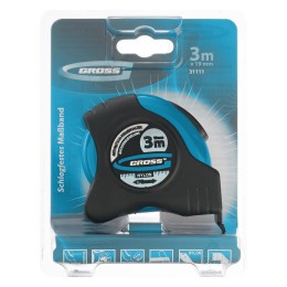Gross Рулетка "Schlagfest",3 м x 19 мм,магнитный обрезиненный зацеп,двусторонняя шкала,Нейлоновое покрытие,автоматическая фиксация 31111