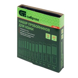 Сибртех Набор пробойников для кожи 3 4 5 6 7 8 9 10 12 14 16 19 мм, 12 шт, чехол 18312