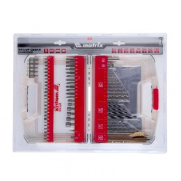 Matrix Набор сверл комбинированный, сверла по металлу 1-6.5 мм, бетону 4-8 мм, дереву 4-10 мм, перовые 16,22,25 мм, биты 20 шт, адаптер, головки 2 шт, зенковка, 50 предметов Pro 725650
