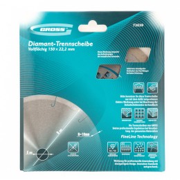 Gross Диск алмазный, 150 х 22.2 мм, сплошной c лазерной перфорацией, мокрая резка 73039