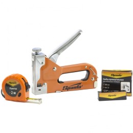 Sparta Набор: степлер мебельный регулируемый, скобы 500 шт, рулетка 2 м, тип скобы 53, 4-14 мм 42003