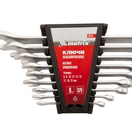 Matrix Набор ключей комбинированных, 6-22 мм, 9 шт, CrV, матовый хром 15410