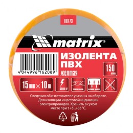 Matrix Изолента ПВХ, 15 мм х 10 м, желтая, 150 мкм 88773