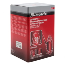 Matrix Домкрат гидравлический бутылочный, 20 т, высота подъема 242-452 мм 50731