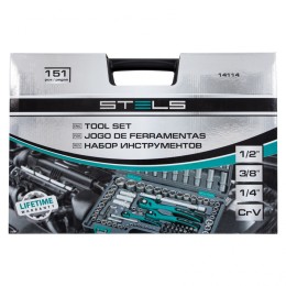 Stels Набор инструментов, 1/4", 3/8", 1/2", Cr-V, S2, усиленный кейс, 151 предмет 14114