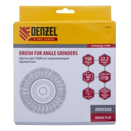 Denzel Щетка для УШМ, 150 мм, "Плоская", крученая нержавеющая проволока 0.5мм, посадка 22.2 мм 746343