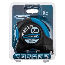 Gross Рулетка "Schlagfest",8 м x 25 мм,магнитный обрезиненный зацеп,двусторонняя шкала,Нейлоновое покрытие,автоматическая фиксация 31114