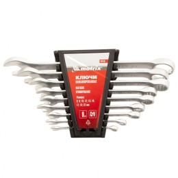 Matrix Набор ключей комбинированных, 6-22 мм, 9 шт, CrV, матовый хром 15410