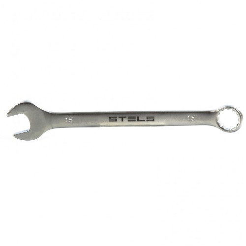 Ключ комбинированный, 15 мм, CrV, матовый хром Stels 15212