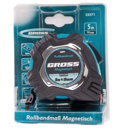 Gross Рулетка Magnetisch 5 м х 19 мм,обрезиненный корпус,автоматическая фиксация,Нейлоновое покрытиеытие,зацеп с магнитом 32571