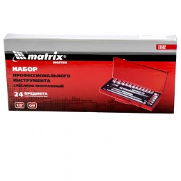 Matrix Набор торцевых головок с трещоткой 1/2", 24 предмета 13582