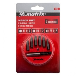 Matrix Набор бит, магнитный адаптер для бит, сталь 45Х, 7 предметов, пластиковый кейс 11392