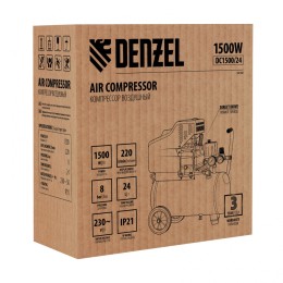 Denzel Компрессор воздушный DC1500/24, прямой привод, 1.5 кВт, 24 литра, 220 л/мин 58160