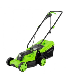 Сибртех Газонокосилка электрическая L1200, 1200 Вт, ширина 32 см, 3 уровня, пластиковый травосборник 30 л. 96607