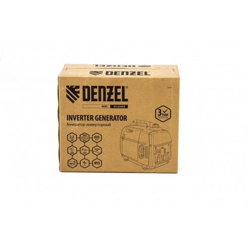 Генератор инверторный GT-2200iS, 2.2 кВт, 230 В, бак 4 л, закрытый корпус, ручной старт  Denzel 94702