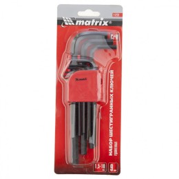 Matrix Набор ключей имбусовых HEX, 1.5-10 мм, CrV, 9 шт, удлиненные 11231