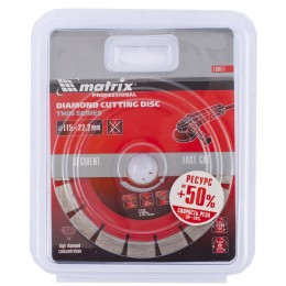 Matrix Диск алмазный, отрезной сегментный, 115 х 22.2 мм, тонкий, сухая резка Professional730617