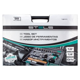 Stels Набор инструментов, 1/2, 1/4, CrV, пластиковый кейс 98 предметов 14111