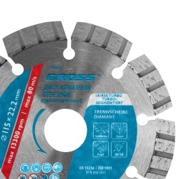 Gross Диск алмазный, 115 х 22.2 мм, лазерная приварка турбо-сегментов, сухая резка 730027