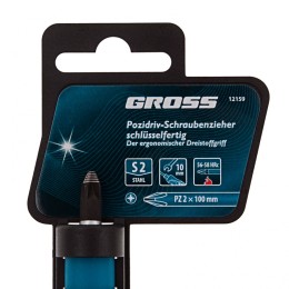 Gross Отвертка PZ2 x 100 мм, S2, трехкомпонентная ручка 12159