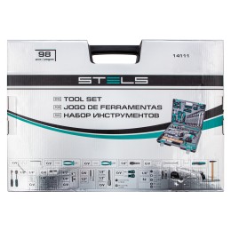 Stels Набор инструментов, 1/2, 1/4, CrV, пластиковый кейс 98 предметов 14111