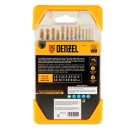 Denzel Набор сверл по металлу, 1,5-6,5 мм, HSS-Tin, Golden Tip, 13 шт 72318