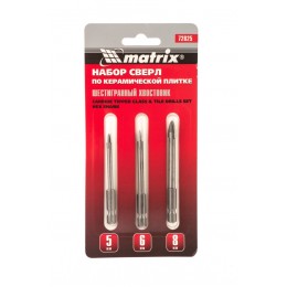 Matrix Набор сверл по керамической плитке, 5-6-8 мм, шестигранный хвостовик 72825