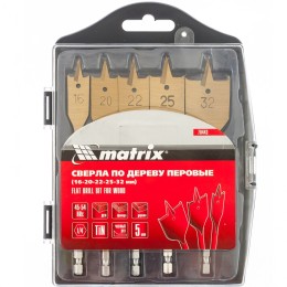 Matrix Набор сверл перовых по дереву, 16-20-22-25-32 мм, 5 шт, пластиковый кейс, 70443