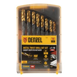 Denzel Набор сверл по металлу, 1-10 мм, HSS-Tin, Golden Tip, 19 шт 72321