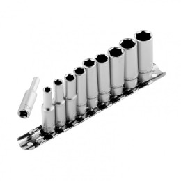 Stels Набор удлиненных торцевых головок 1/4, шестигранные, CrV, 10 шт, 4-13 мм 13605