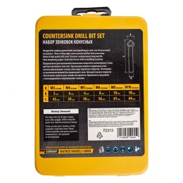 Denzel Набор зенковок, HSS, M3-M10, 6 шт, металл. кейс // 72313