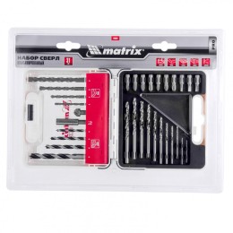 Matrix Набор сверл комбинированный, сверла по металлу 1-6 мм, бетону 4-8 мм, дереву 4-8 мм, биты 10 шт, адаптер, зенковка, 31 предмет Pro 725631