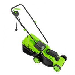 Сибртех Газонокосилка электрическая L1200, 1200 Вт, ширина 32 см, 3 уровня, пластиковый травосборник 30 л. 96607