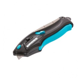 Gross Нож ремонтно-монтажный мини, трехкомпонентная рукоятка, авто выброс, возврат лезвия, 100 мм, 2 запасных лезвия 78873