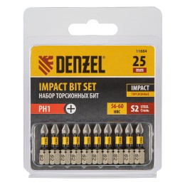 Denzel Бита IMPACT, PH1x25 мм, лазерная обработка шлица, сталь S2, 10 шт., Е 6,3 11684