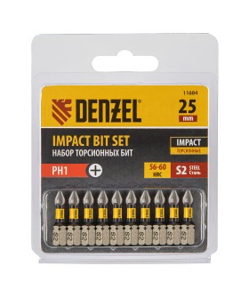 Denzel Бита IMPACT, PH1x25 мм, лазерная обработка шлица, сталь S2, 10 шт., Е 6,3 11684