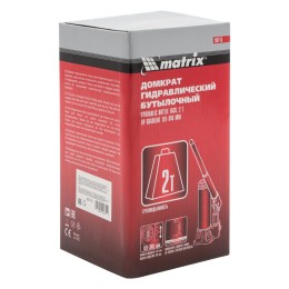 Matrix Домкрат гидравлический бутылочный, 2 т, высота подъема 181-345 мм 50715