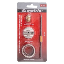 Matrix Ремкомплект для краскораспылителя 4 предмета : сопло 1.5 мм + игла + форсунка + зажим сопло 57382