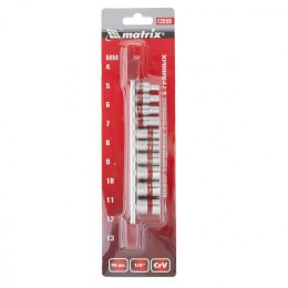 Matrix Набор торцевых головок 1/4", 6 гранные, CrV, 4-13мм, 10 штук 13559