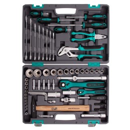 Stels Набор инструментов, 1/2, 1/4, CrV, 12 гранные головки, пластиковый кейс, 76 предметов 14116