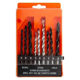 Sparta Набор сверл по бетону 5-6-8 мм, металлу 5-6-8 мм, дереву 5-6-8 мм, 9 шт, цилиндрический хвостовик 725055