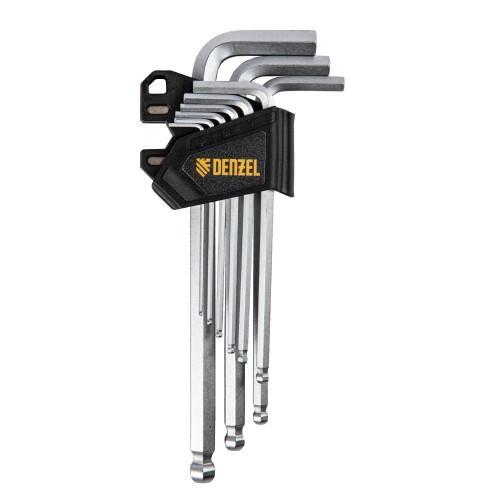 Набор ключей имбусовых, HEX, 1,5-10 мм, CrV, 9 шт., удлиненные, с шаром Denzel 12364
