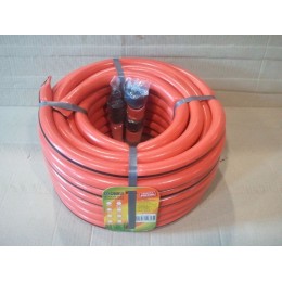 ГИДРОАГРЕГАТ Шланг поливочный 3/4 дюйма, 20 м, армированный, 3-х слойный оранжевый с полосой (набор коннекторов)