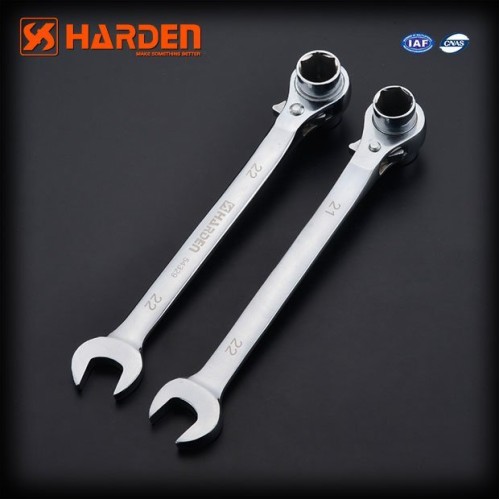 Ключ профессиональный комбинированный с головкой и трещеткой HARDEN 19х22-22мм 540326