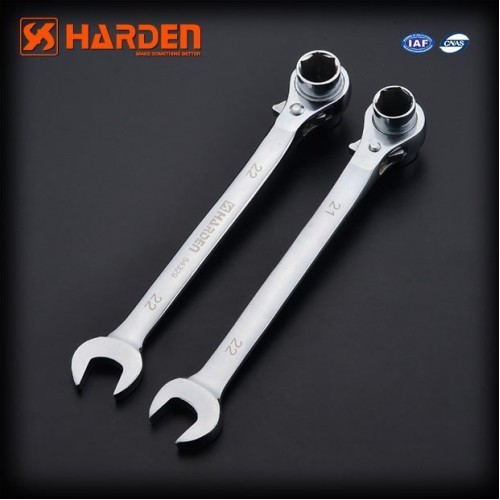 Ключ профессиональный комбинированный с головкой и трещеткой HARDEN 21х22-22мм 540329